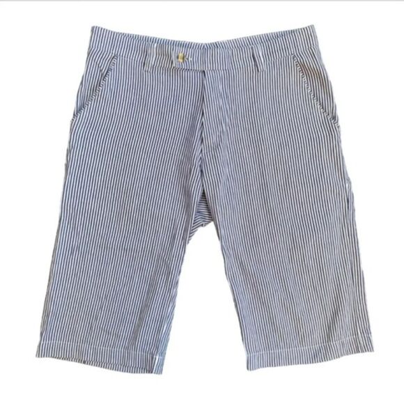 Blue & white striped Bermuda shorts size Medium Nautical cruisewear resortwear - Picture 1 of 2